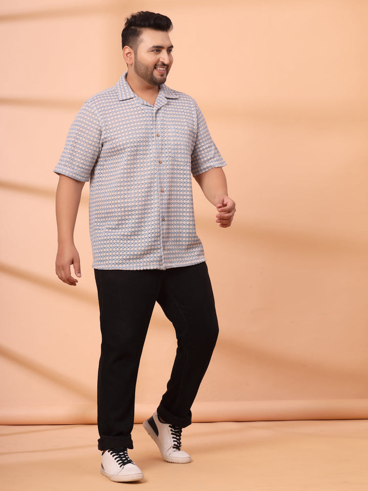 Plus Size Cuban Collar Crochet Resist Shirt