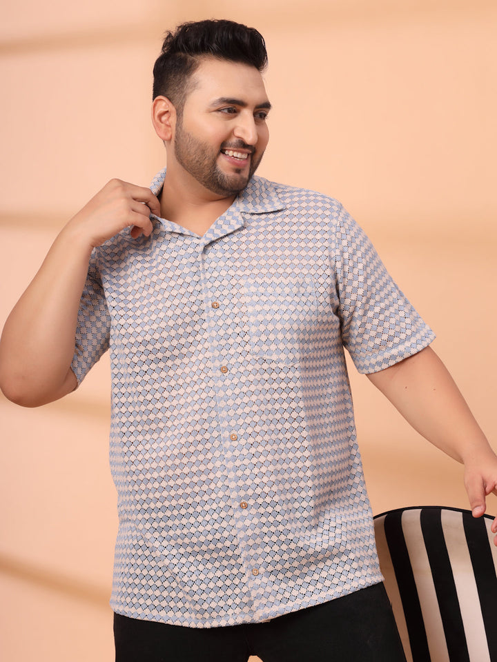 Plus Size Cuban Collar Crochet Resist Shirt