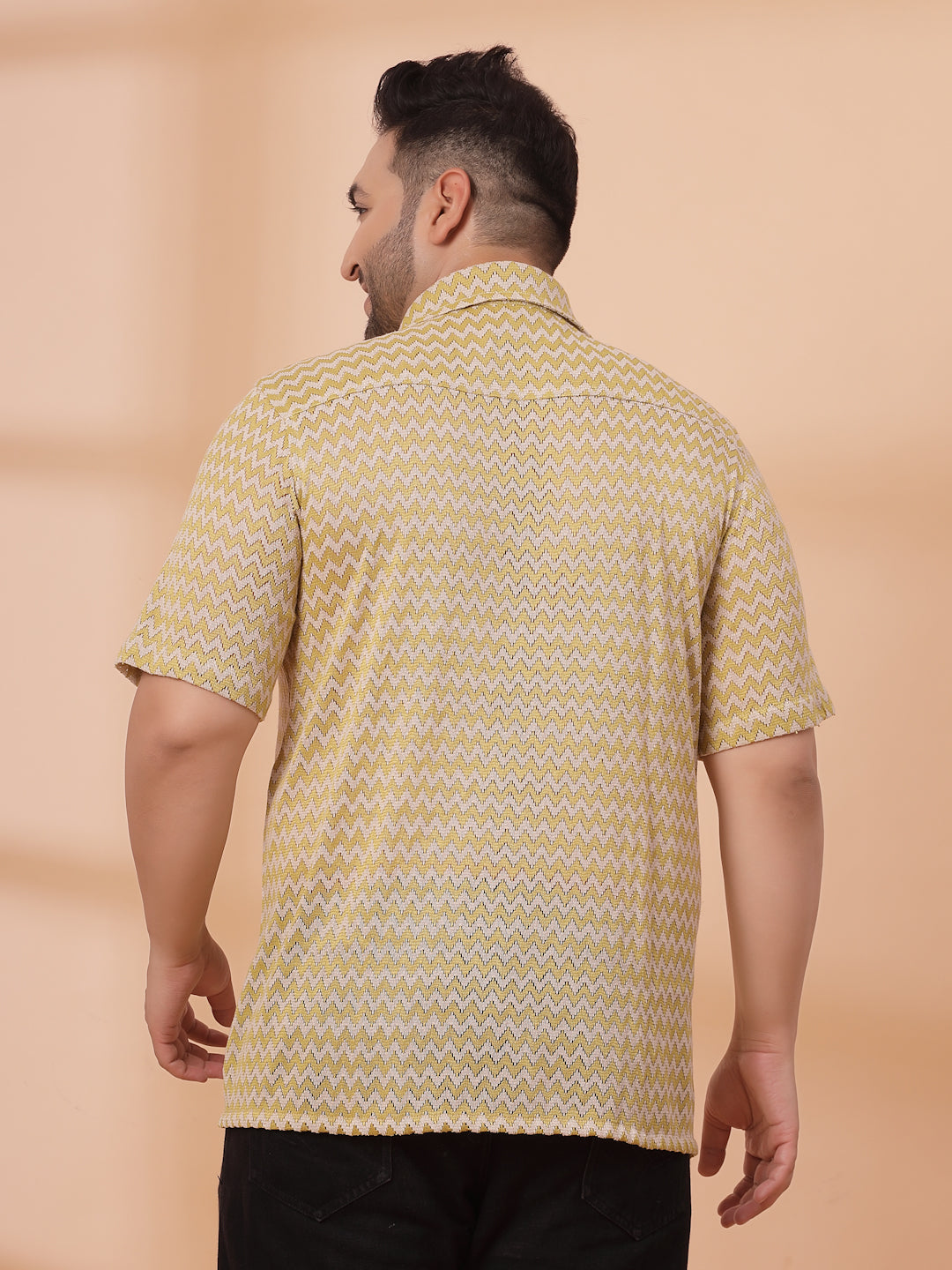 Plus Size Cuban Collar Crochet Resist Shirt