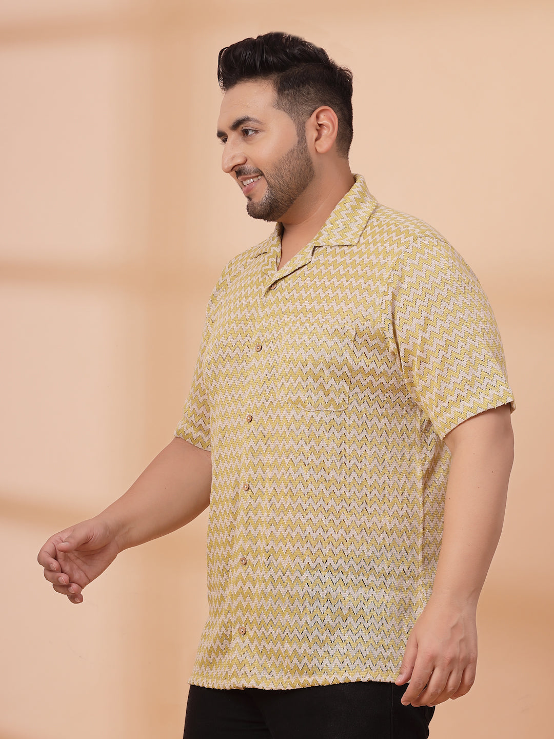 Plus Size Cuban Collar Crochet Resist Shirt