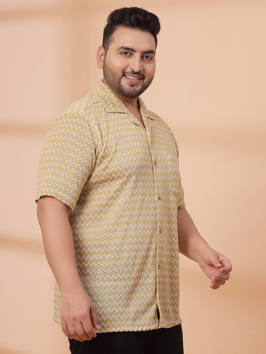 Plus Size Cuban Collar Crochet Resist Shirt
