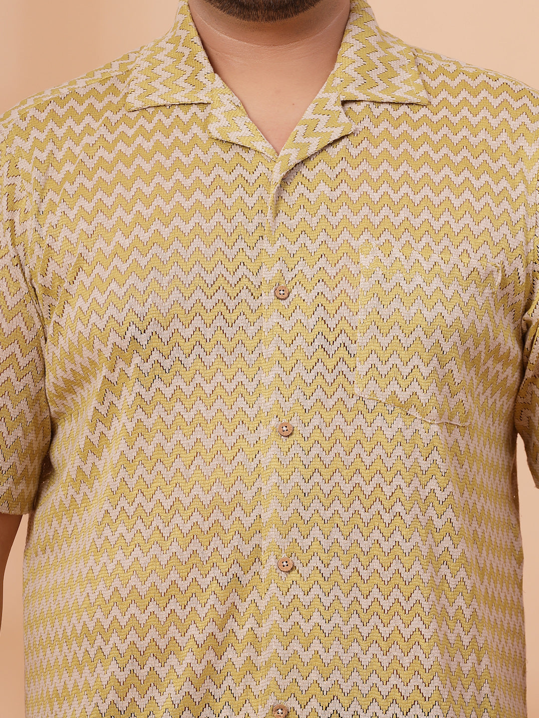Plus Size Cuban Collar Crochet Resist Shirt