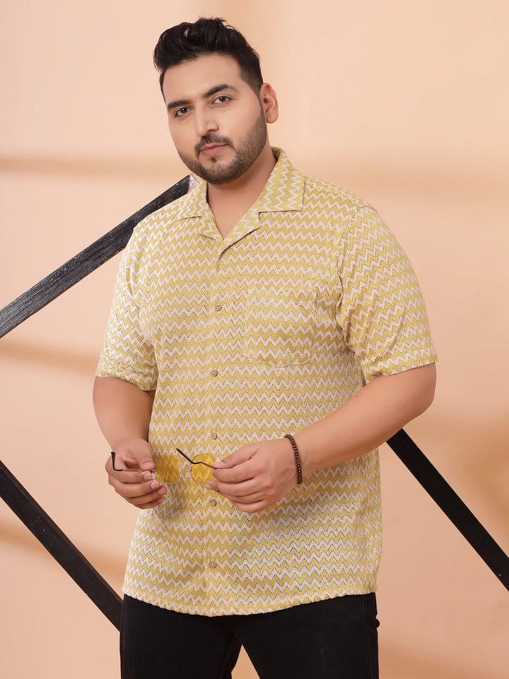Plus Size Cuban Collar Crochet Resist Shirt