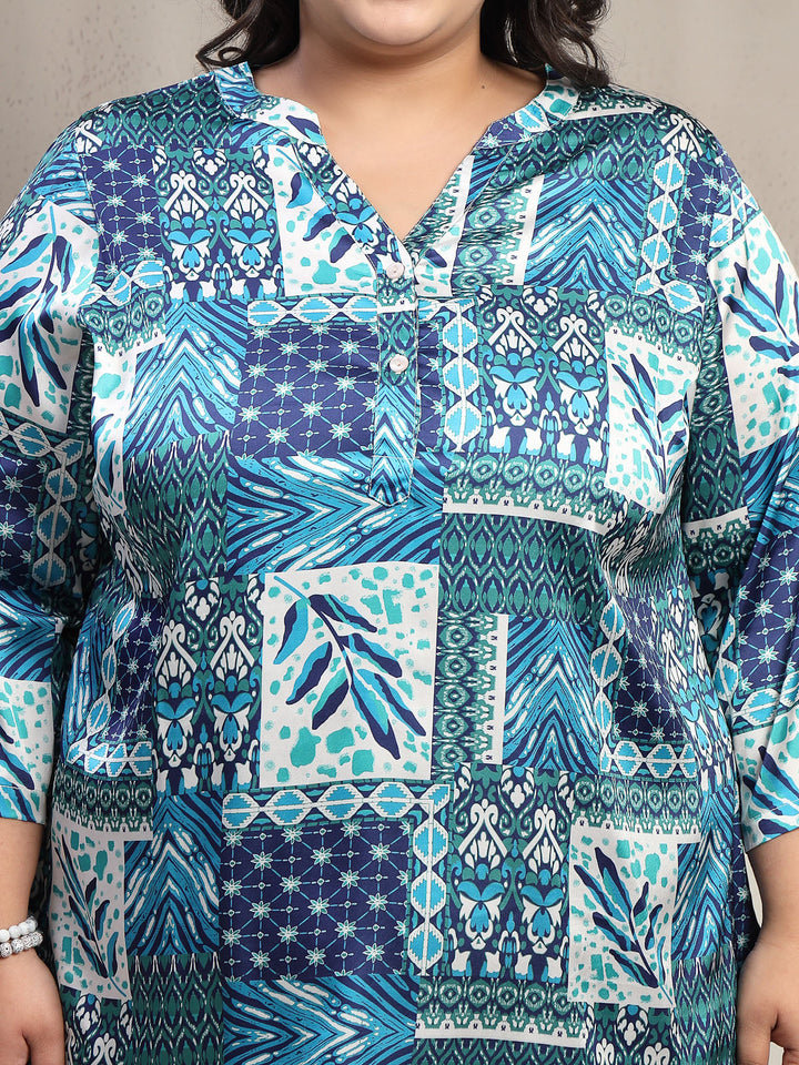 Plus Size Abstract Printed V-Neck Regular Top