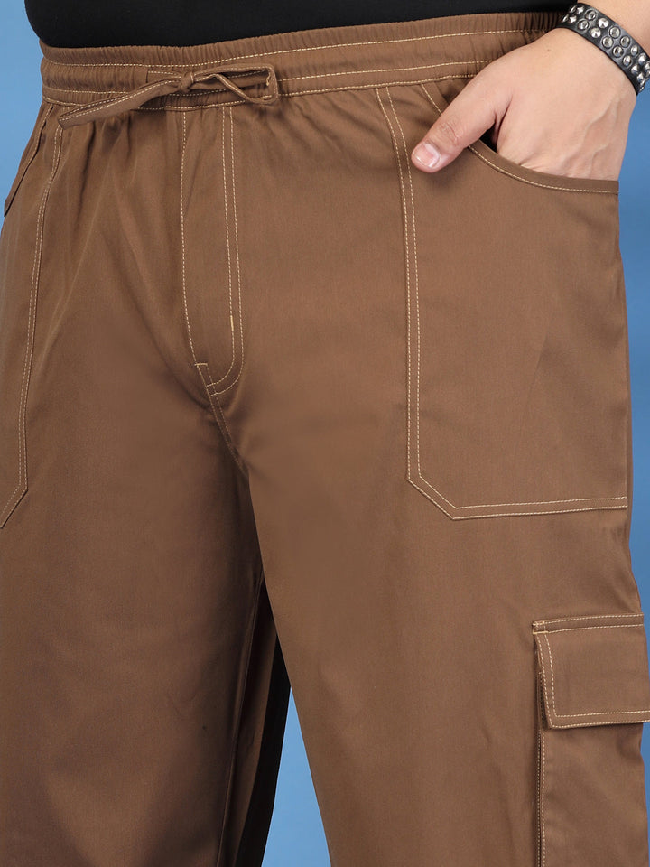 Plus Size Men Self-Checked Pure Cotton Relaxed Fit Cargos