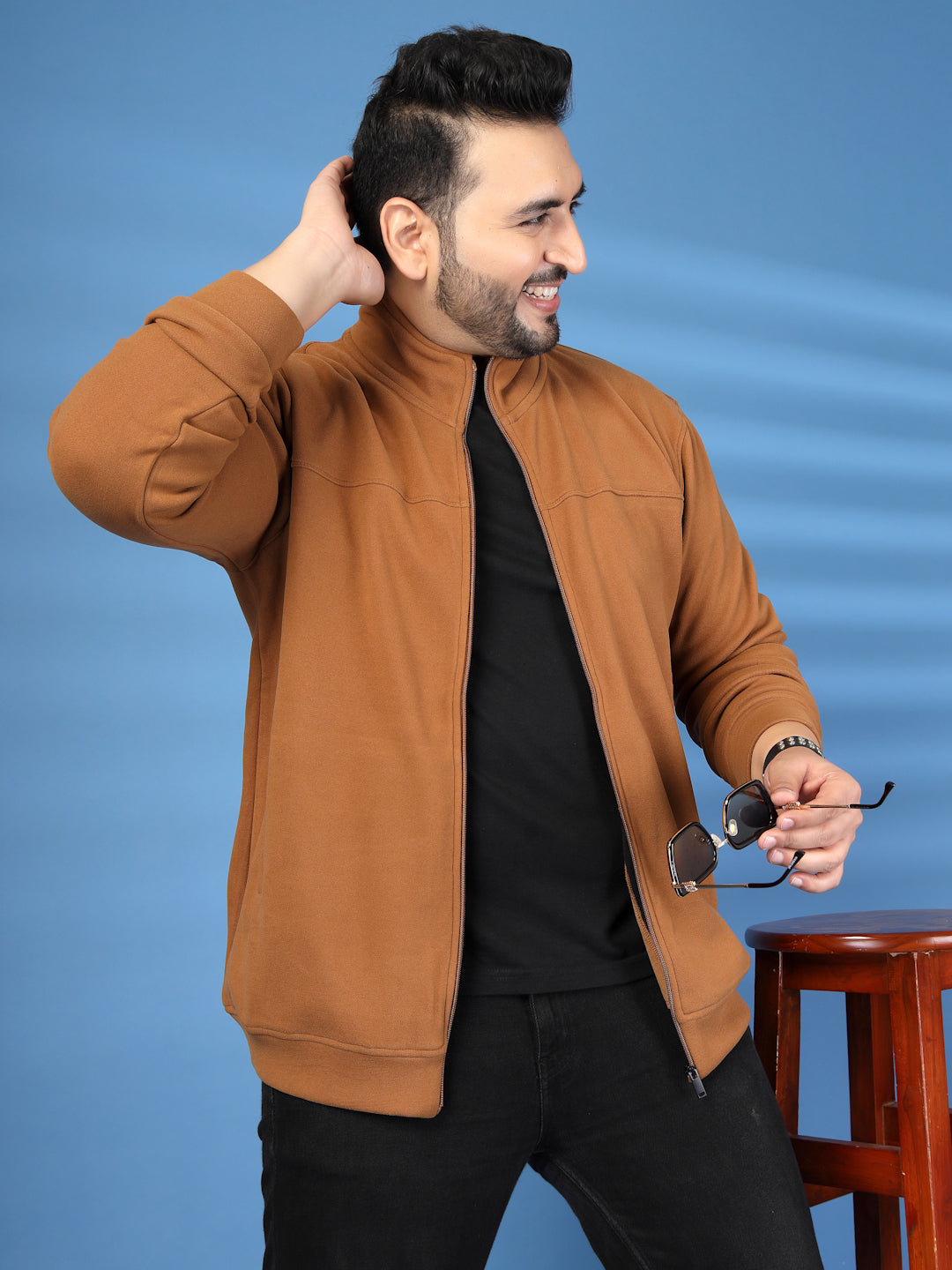 Plus Size Men Brown Bomber Jacket