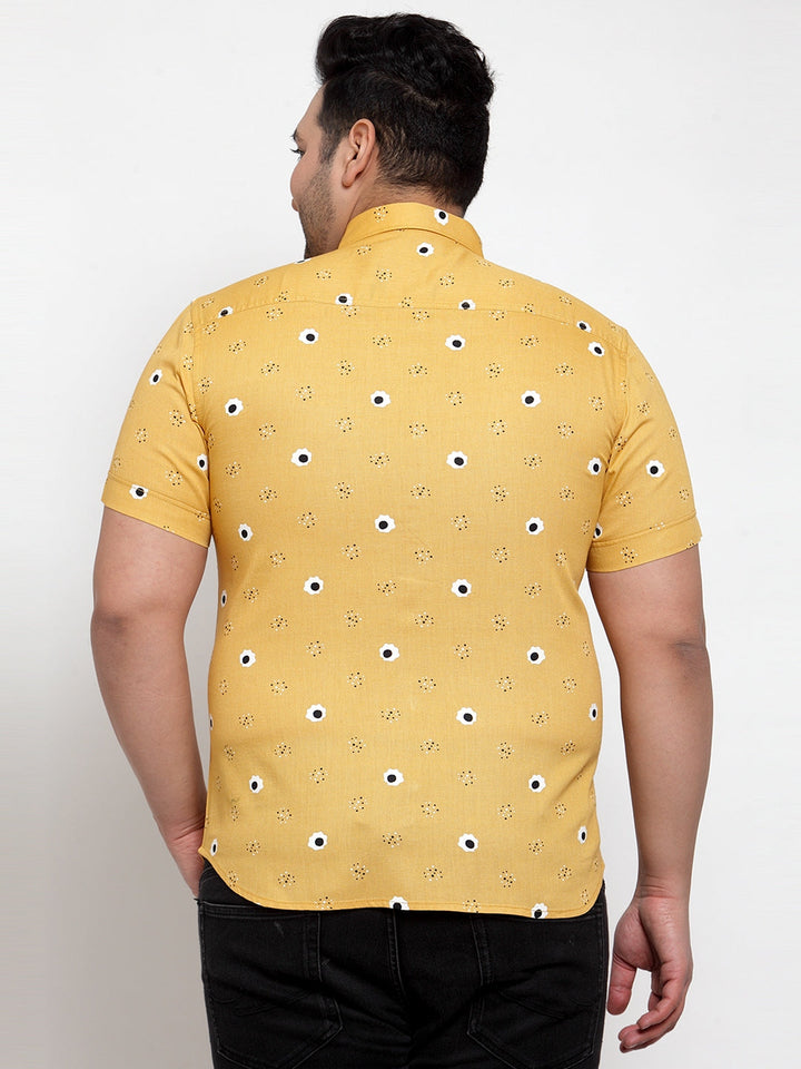 Plus Size Men Yellow Regular Fit Printed Casual Cotton Shirt