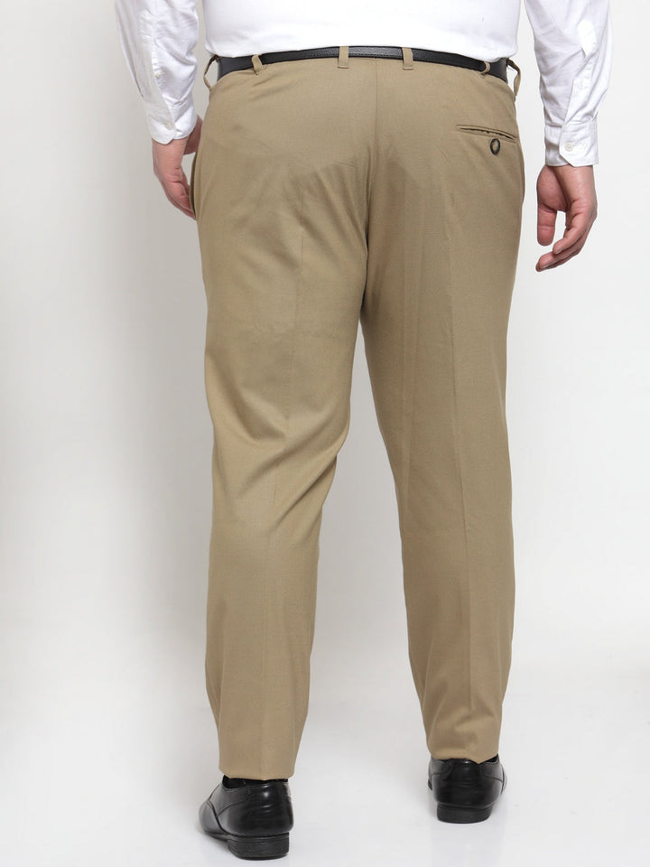 Plus Size Men Beige Regular Fit Solid  Formal Trousers