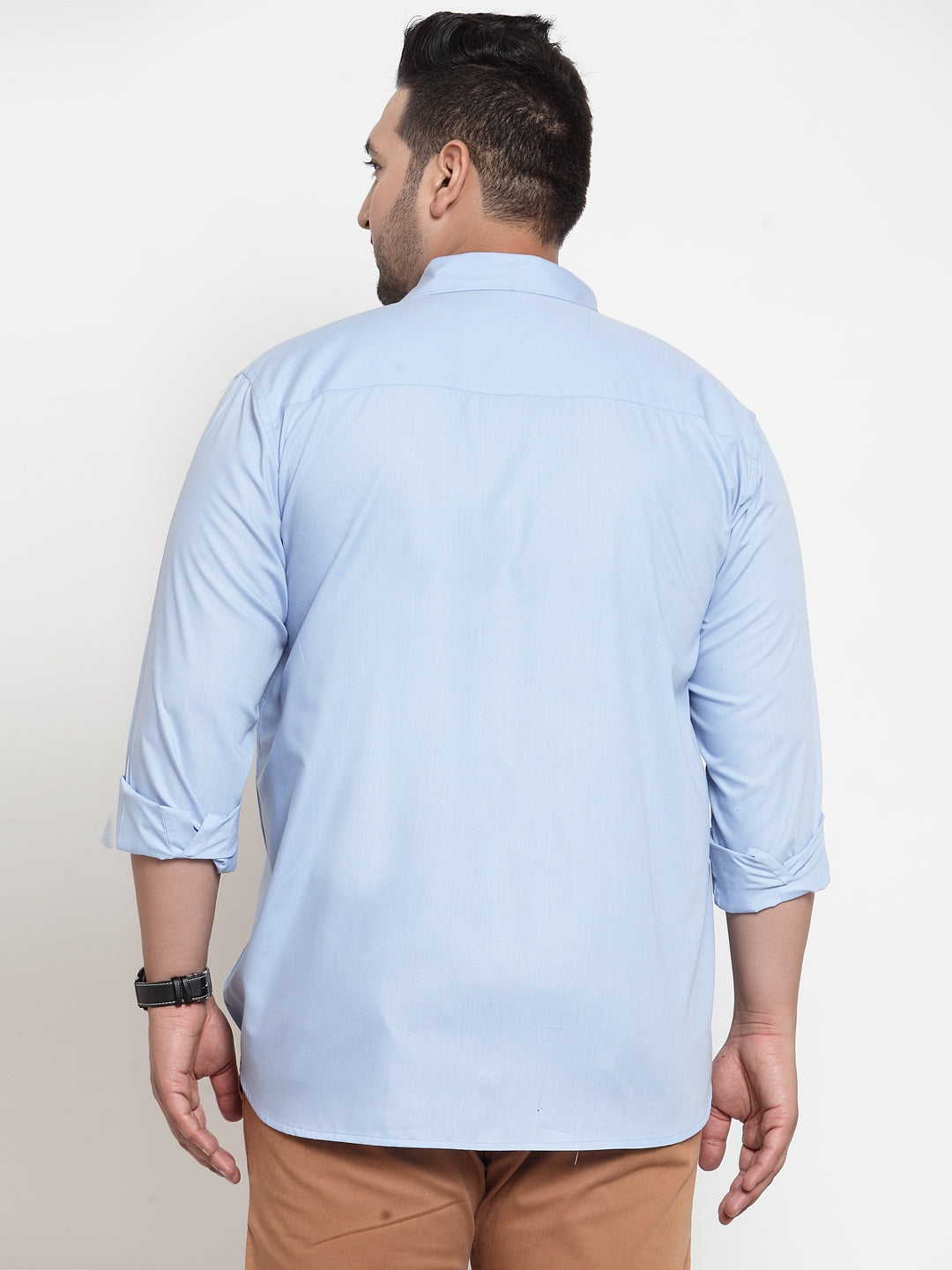 Plus Size Men Blue Regular Fit Solid Cotton Casual Shirt