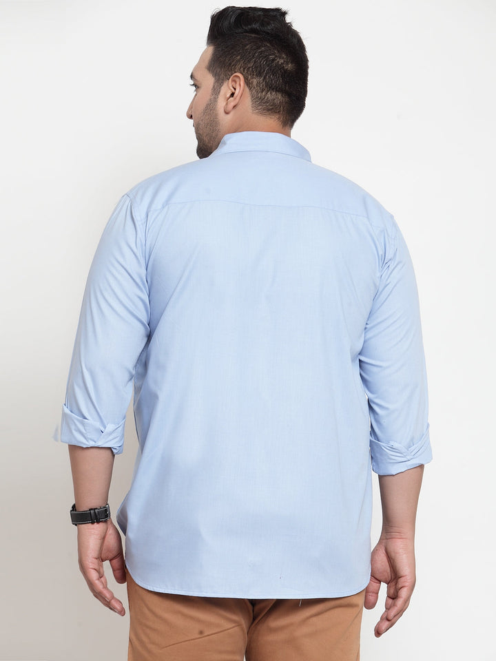 Plus Size Men Blue Regular Fit Solid Cotton Casual Shirt