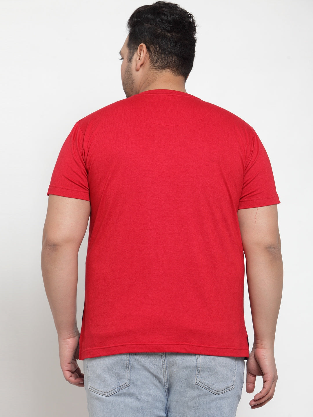 Plus Size Men Red  White Colourblocked Round Neck Pure Cotton T-shirt