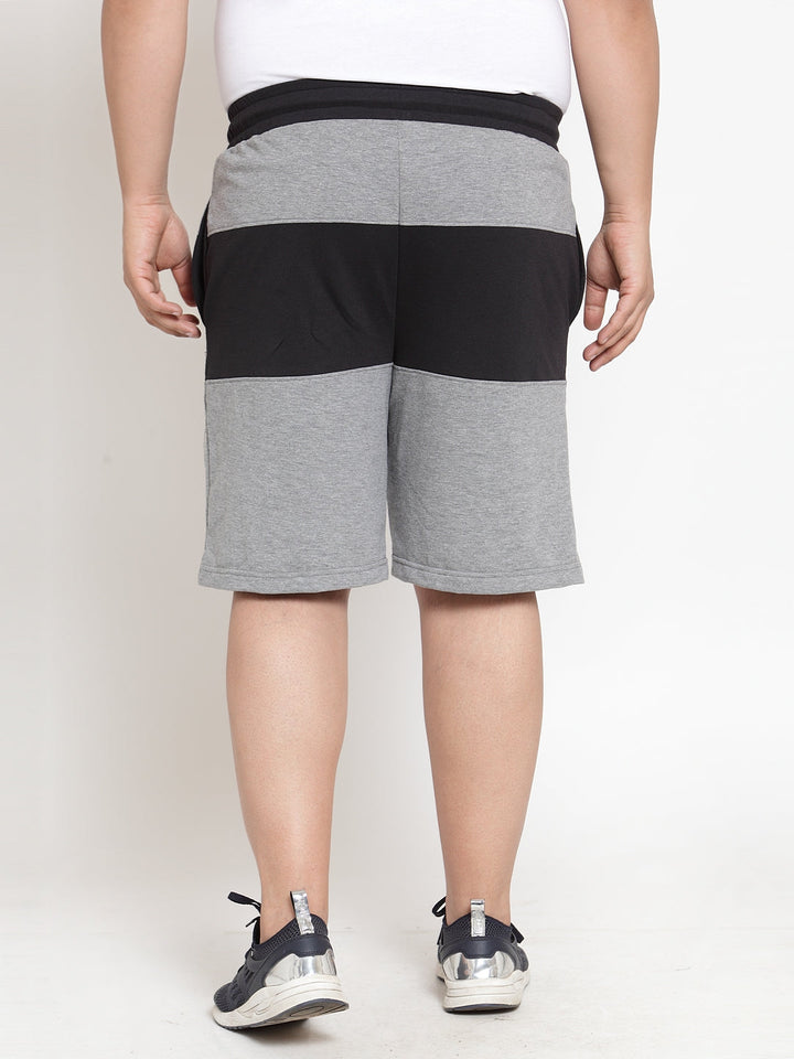Plus Size Men Black& Grey Mid-Rise Colourblocked Regular Shorts