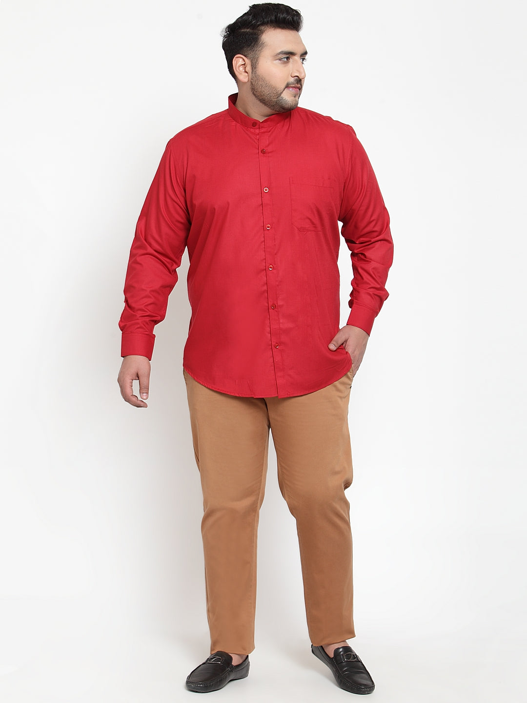 Plus Size Men Red Regular Fit Solid Casual Shirt