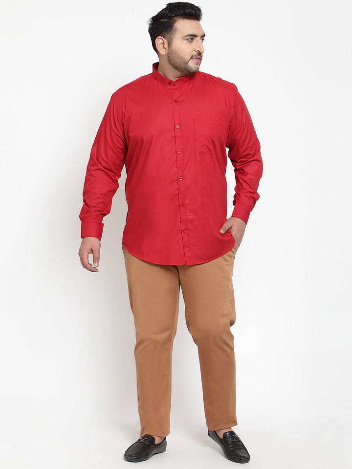 Plus Size Men Red Regular Fit Solid Casual Shirt