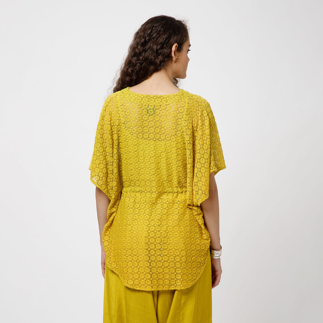 Olive Lace Fabric Kaftan With Spaghetti