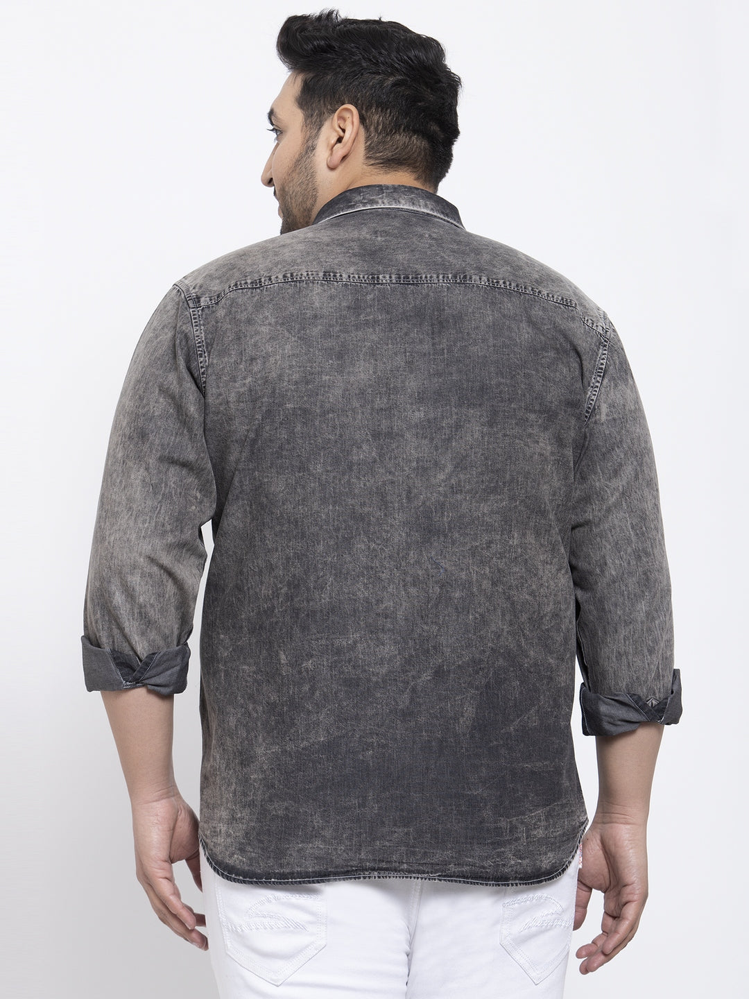 Plus Size Men Charcoal Regular Fit Faded Casual Shirt