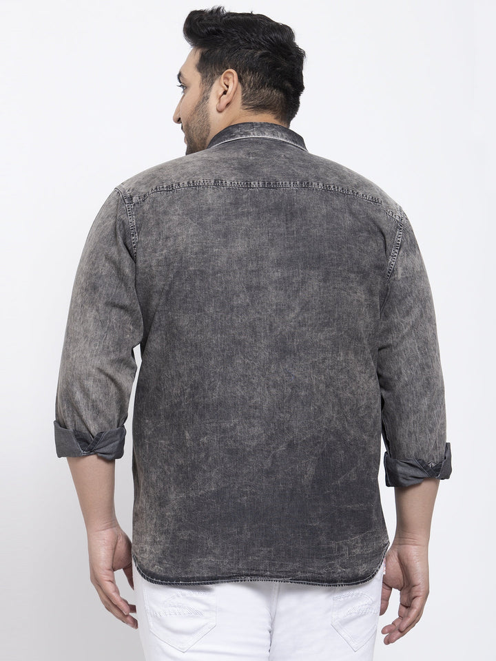 Plus Size Men Charcoal Regular Fit Faded Casual Shirt