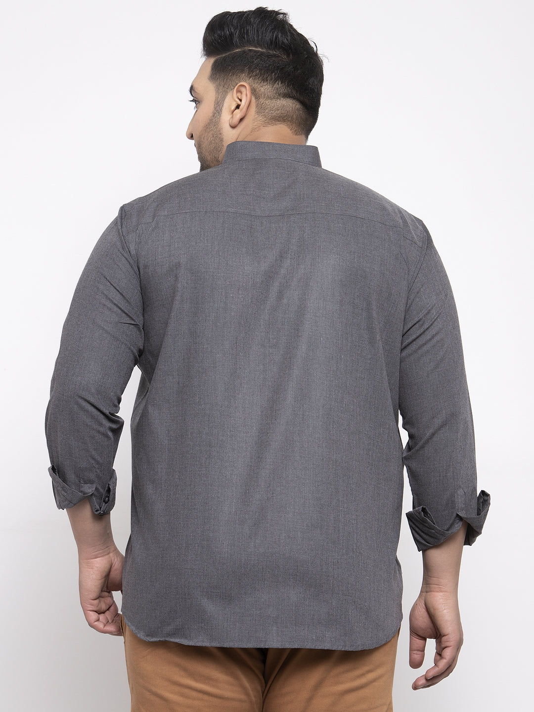 Plus Size Men Grey Regular Fit Solid Casual Shirt