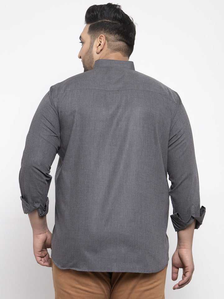 Plus Size Men Grey Regular Fit Solid Casual Shirt