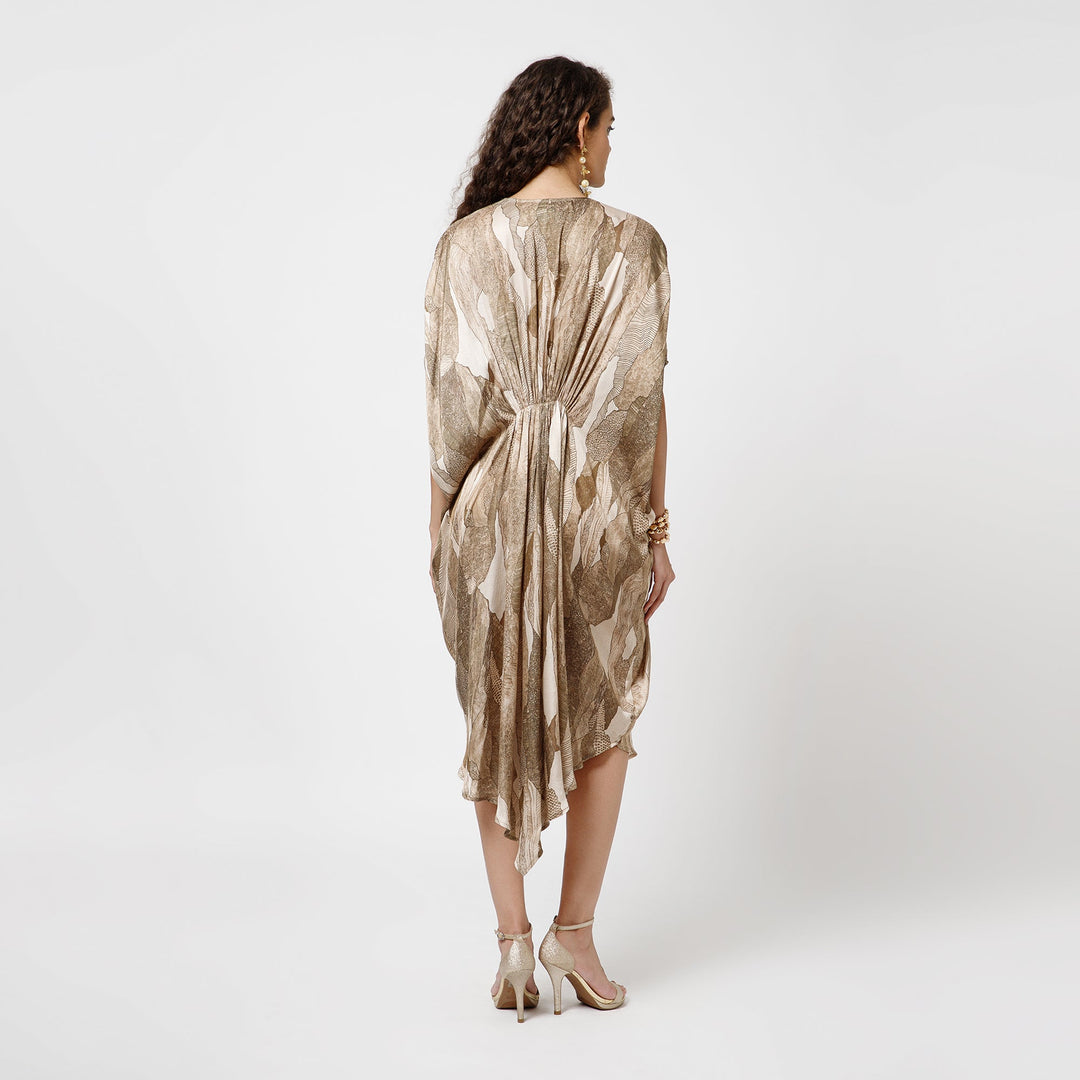 Olive Satin Kaftan With Pearls