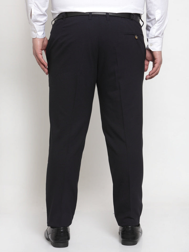 Plus Size Men Navy Blue Regular Fit Solid Formal Trousers