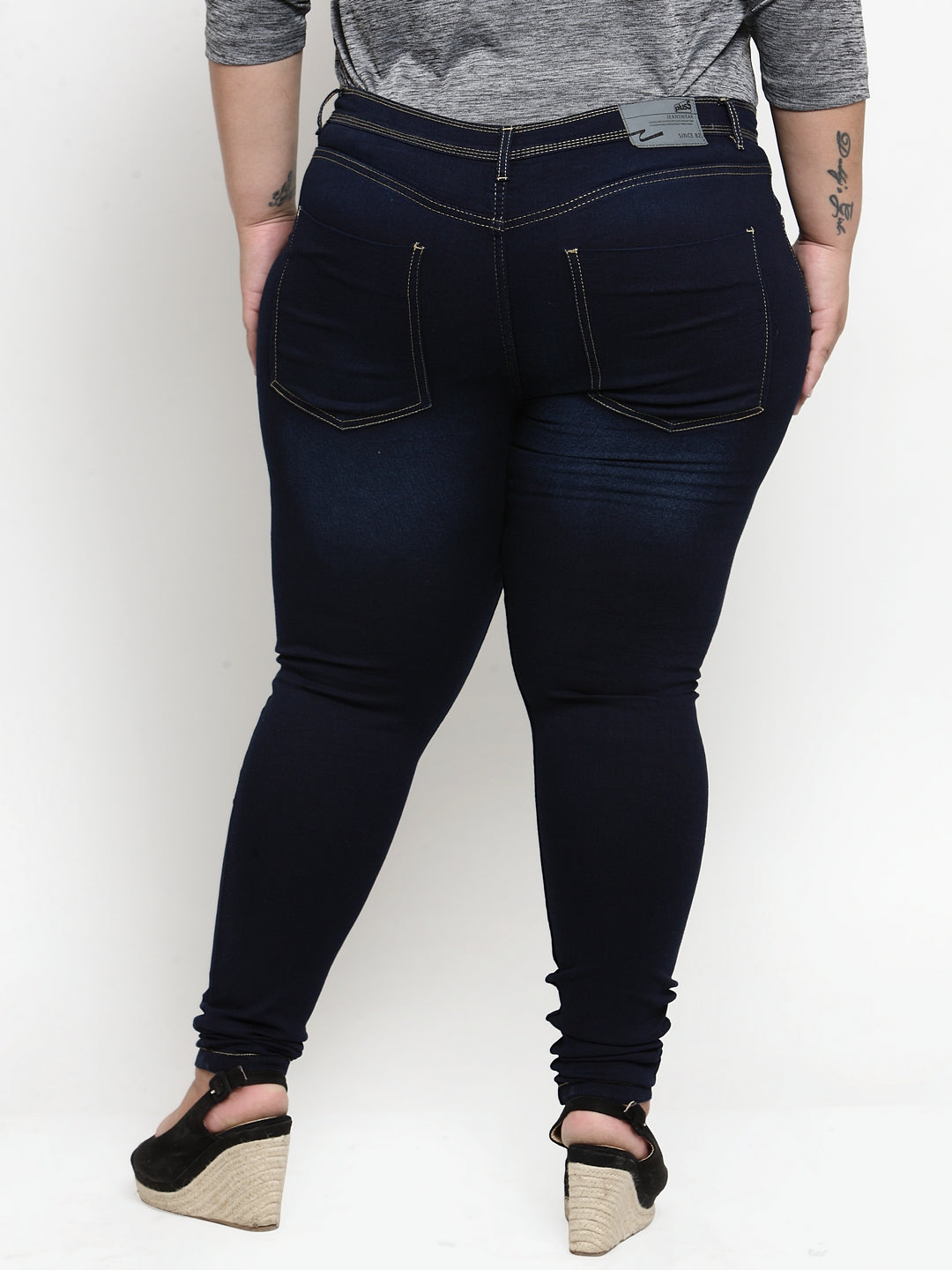Plus Size Women Navy Blue Slim Fit Jeans