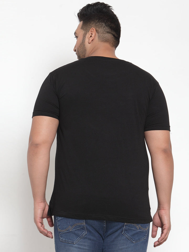 Plus Size Men Black Printed Pure Cotton T-shirt