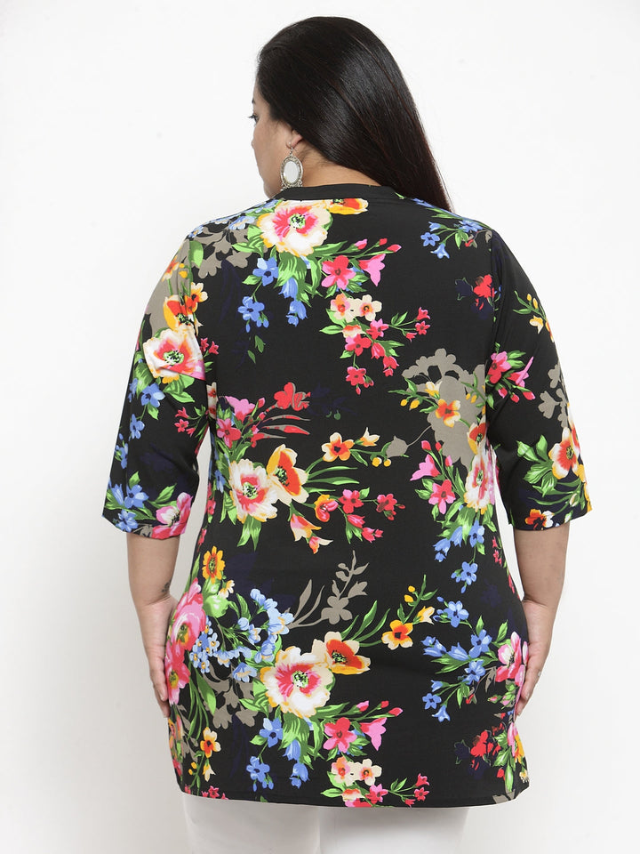 Plus Size Black Floral Printed Tunic