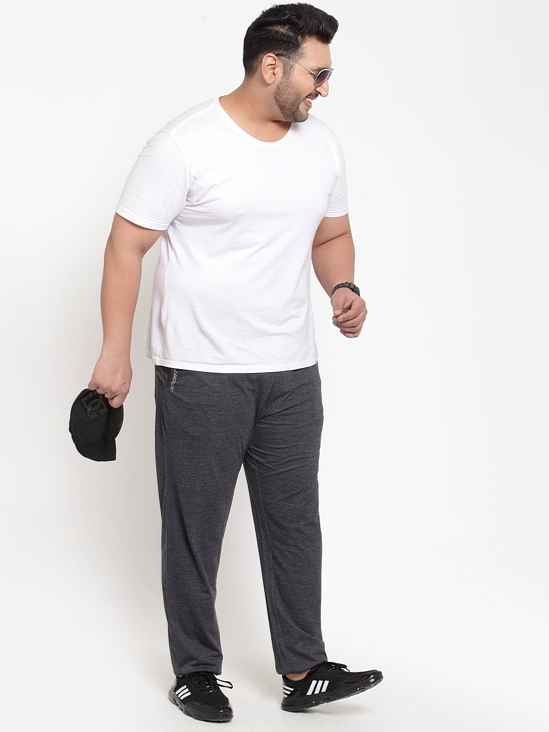 Plus Size Men Grey Solid Track Pants