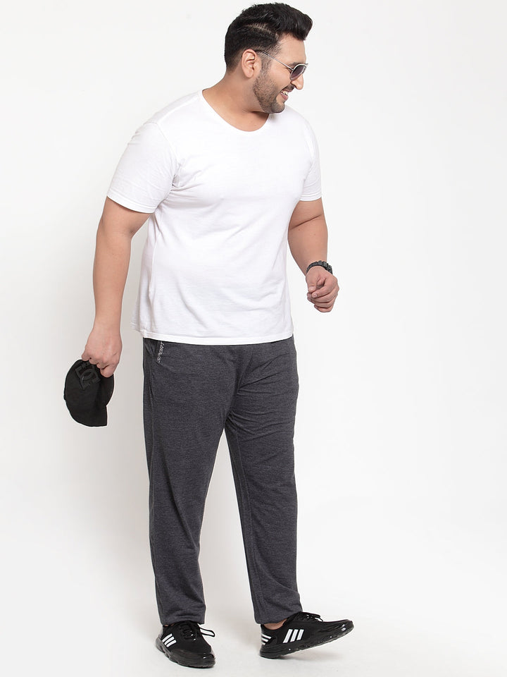 Plus Size Men Grey Solid Track Pants