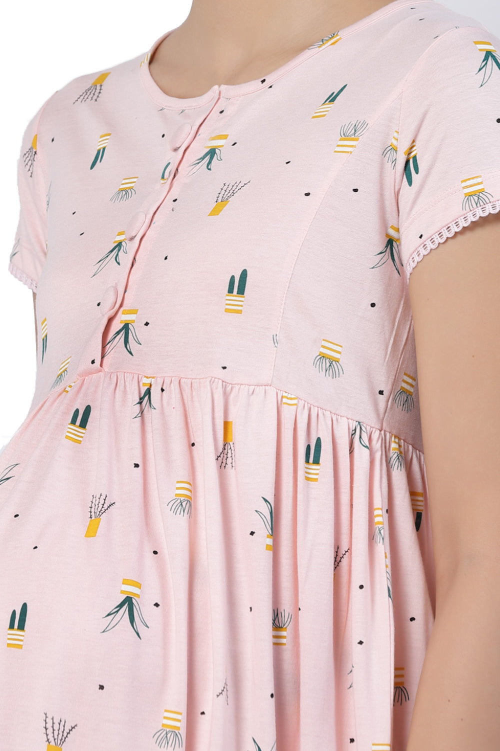 Organic Cotton Maternity Calf-length Nighty-ISML015-Pink Dogwood