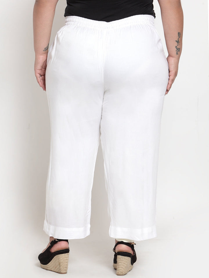 Plus Size Women White Solid Straight Palazzos