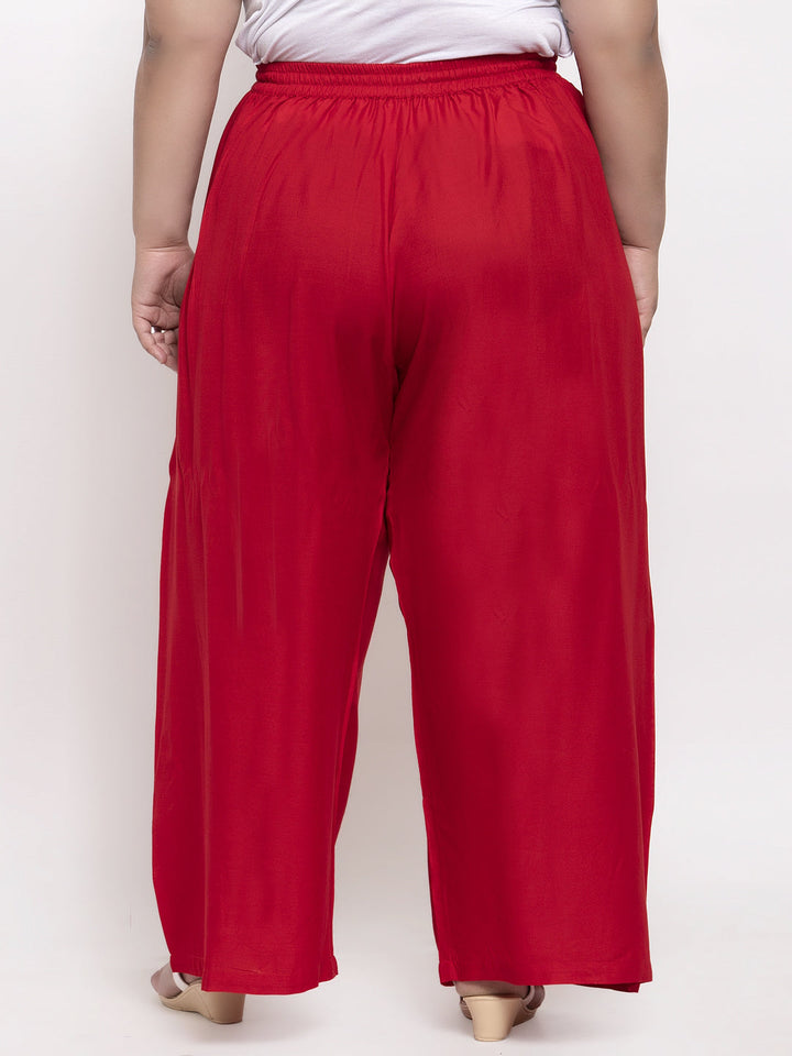Plus Size Women Red Solid Flared Palazzos