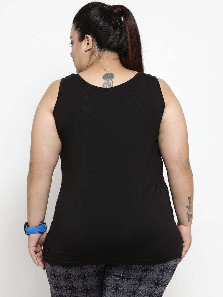 Plus Size Women Black Solid Tank Top