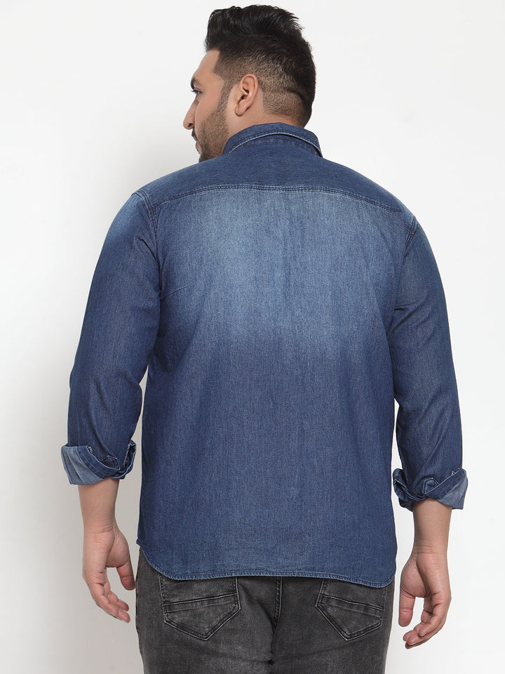 Plus Size Men Blue Comfort Regular Fit Solid Casual Shirt