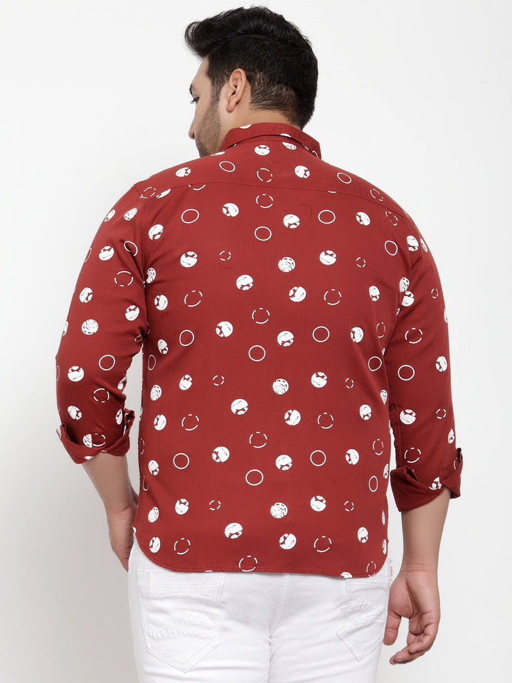Plus Size Men Maroon Regular Fit Printed Casual Shirt