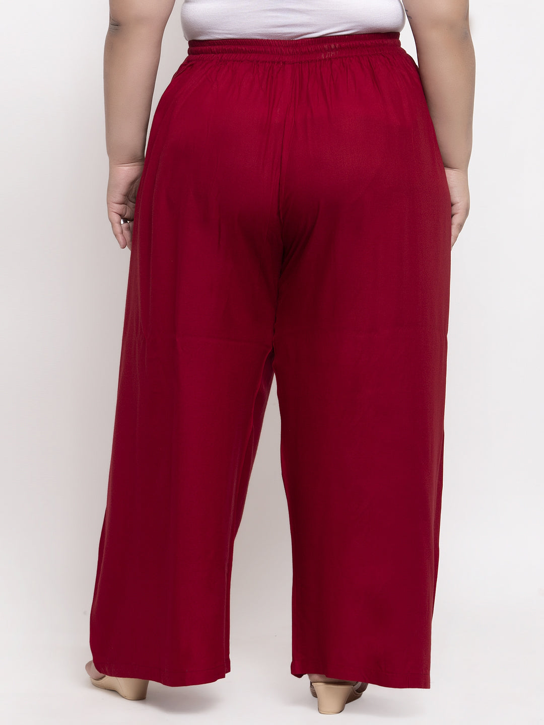 Plus Size Women Maroon Solid Flared Palazzos