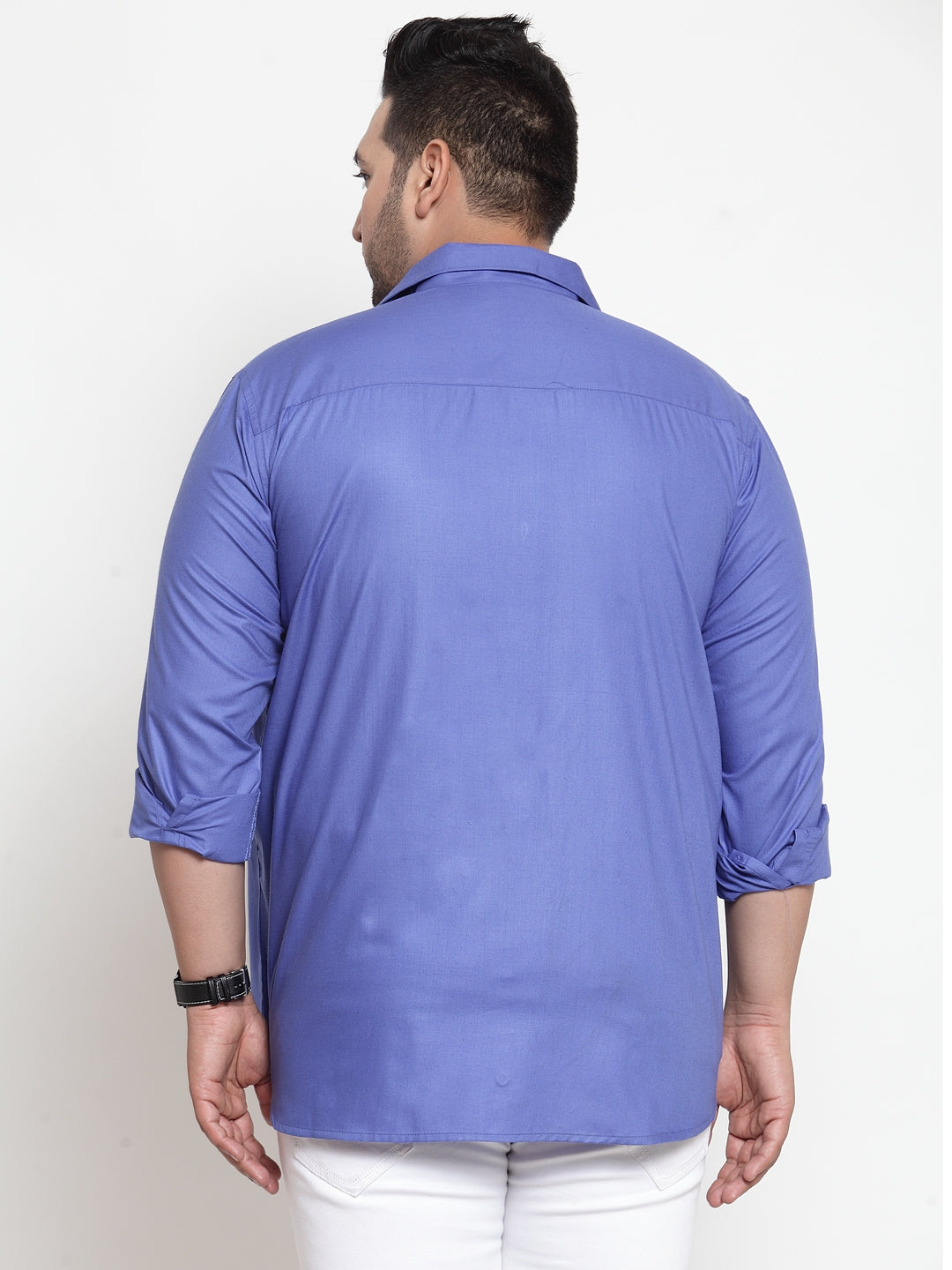 Plus Size Men Blue Regular Fit Solid Casual Shirt