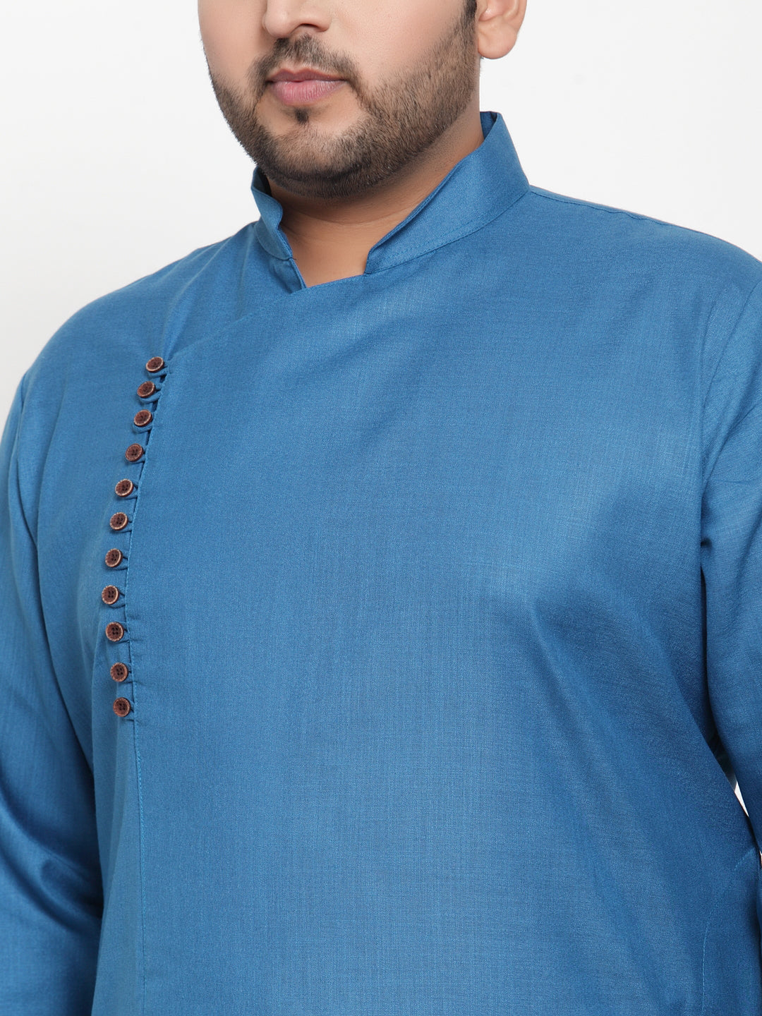 Plus Size Men Blue & White Solid Kurta with Pyjamas