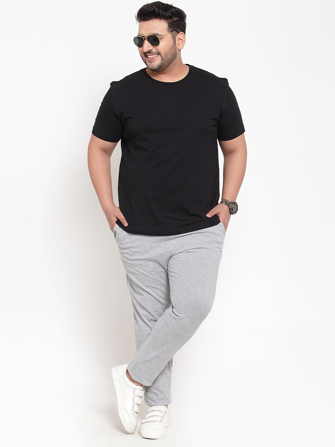 Plus Size Men Grey Melange Regular Fit Track Pants