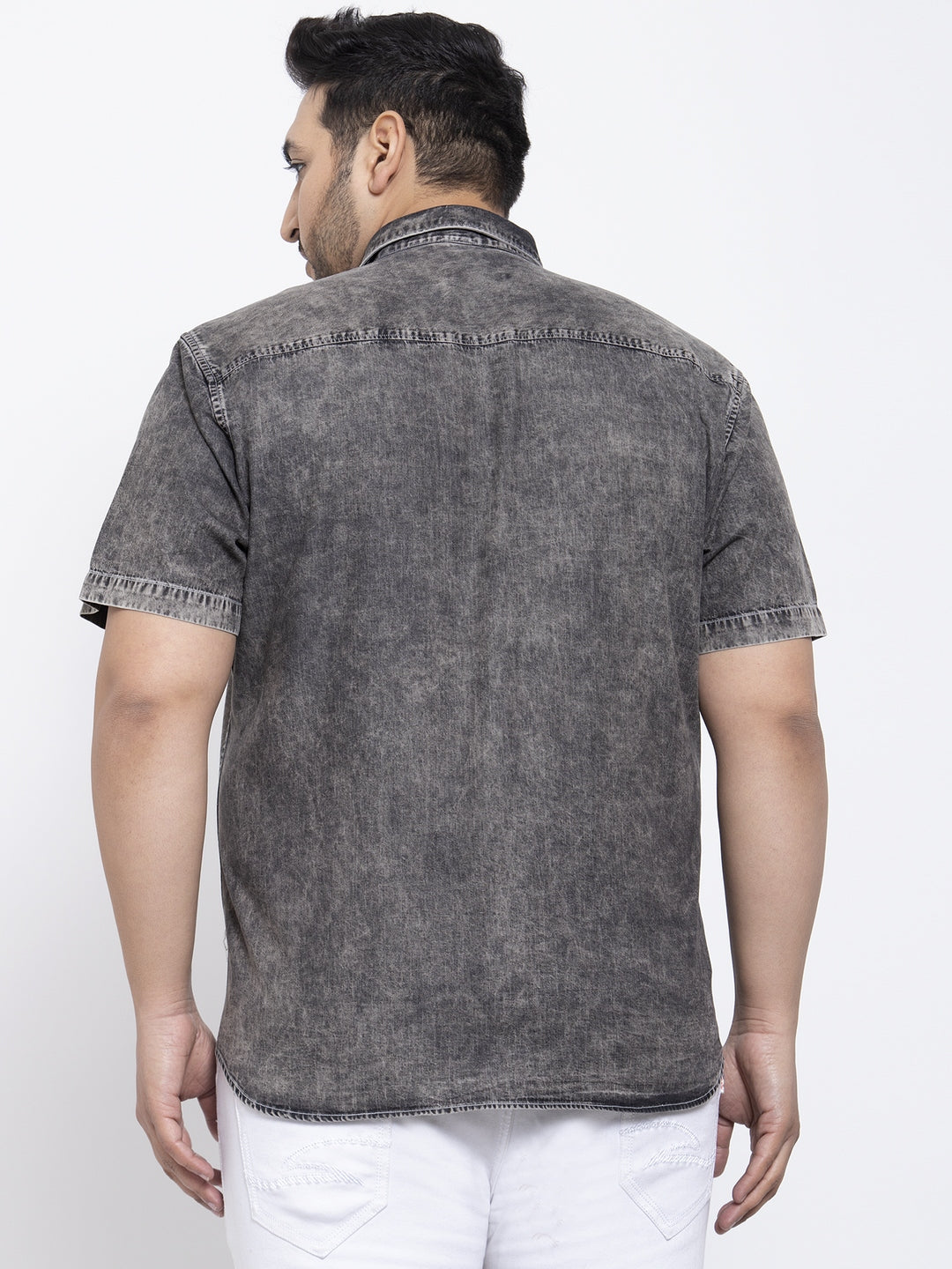 Plus Size Men Charcoal Grey Faded Casual Shirt