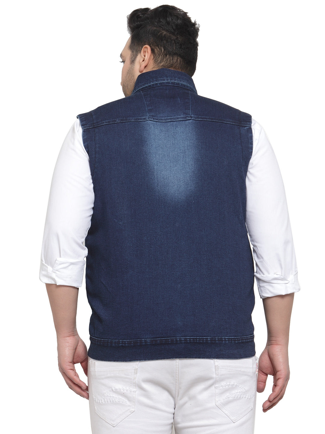 Plus Size Men Blue Solid Denim Jacket