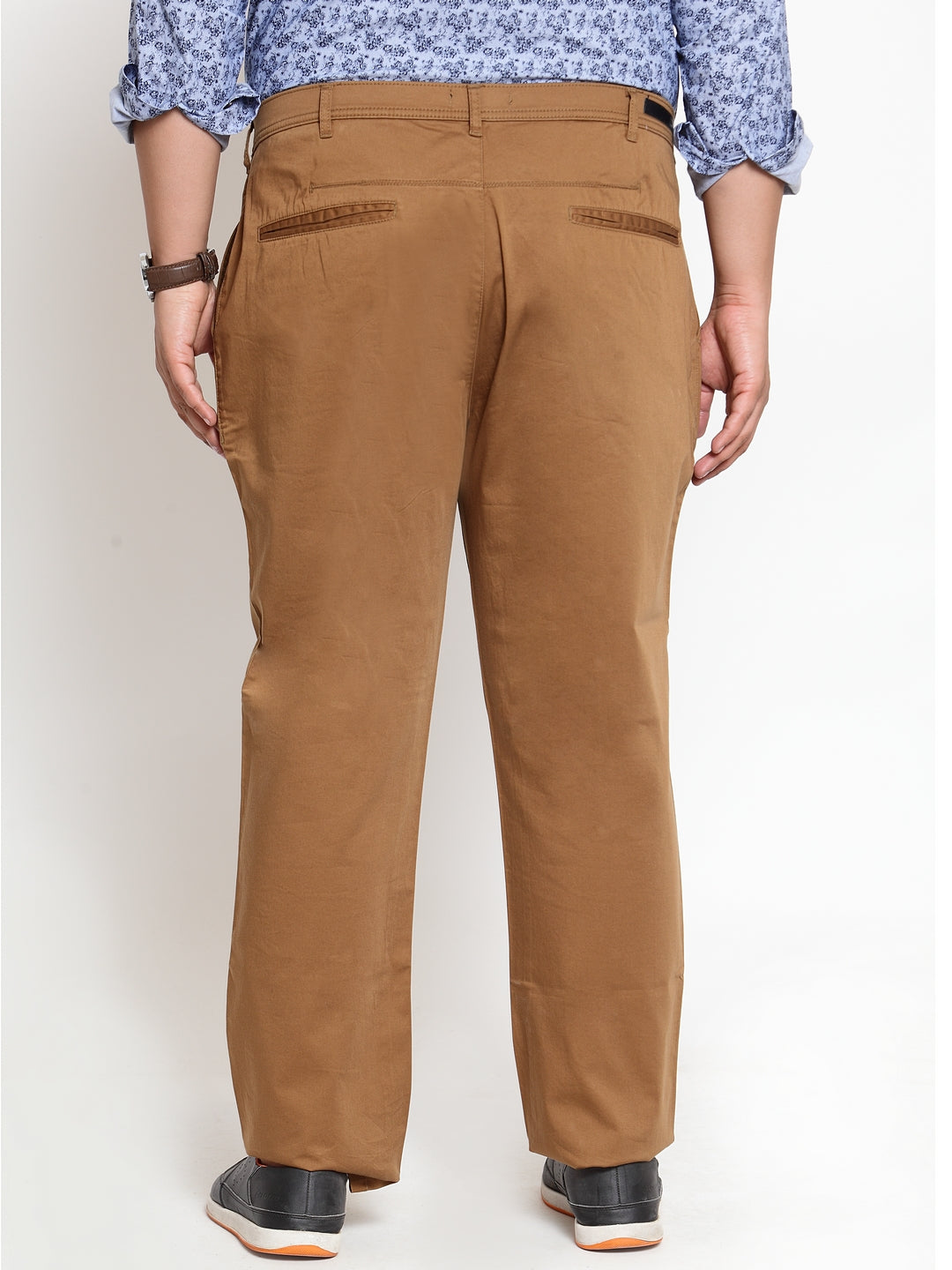 Plus Size Khaki Men's cotton Trouser with back cut pocket