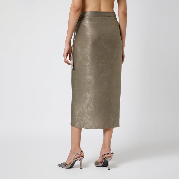 Olive Satin Drape Skirt
