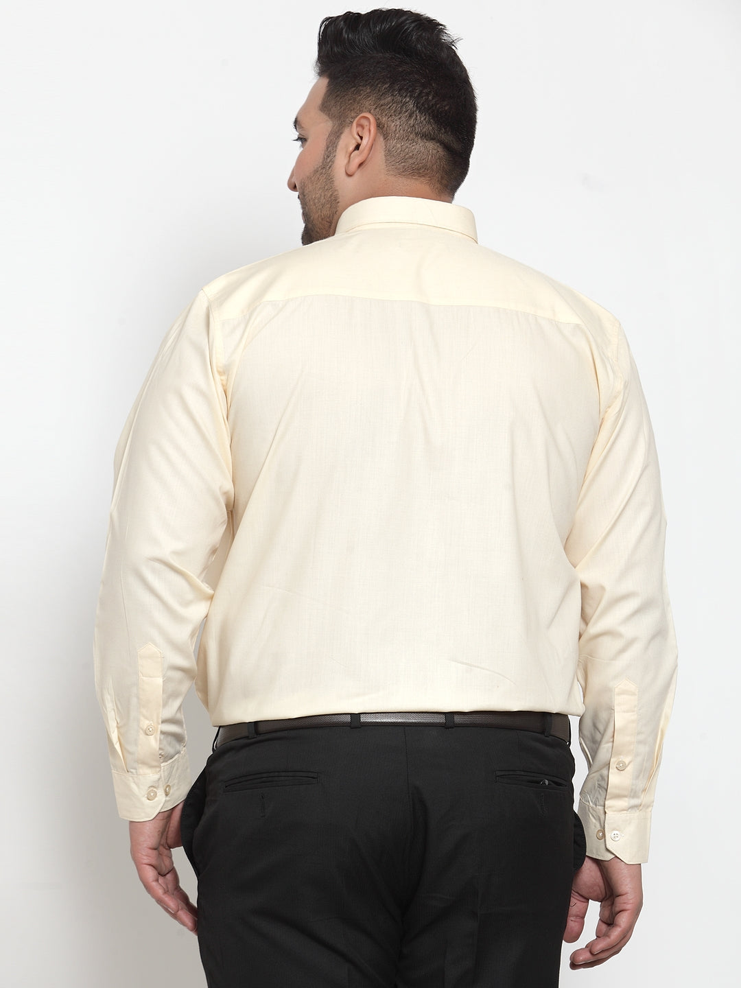 Plus Size Men Beige Comfort Regular Fit Solid Formal Shirt