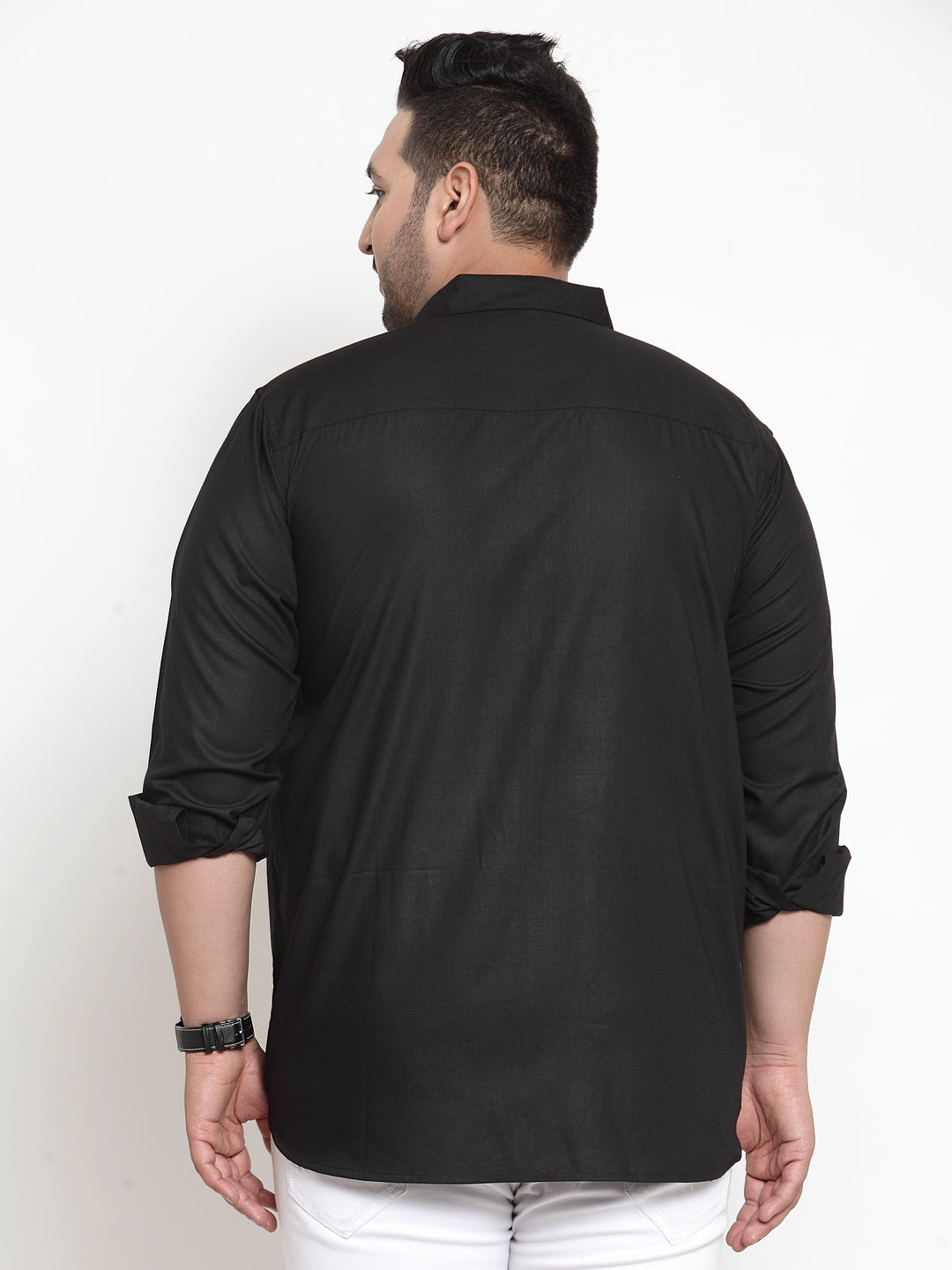 Plus Size Men Black Cotton  Casual Shirt