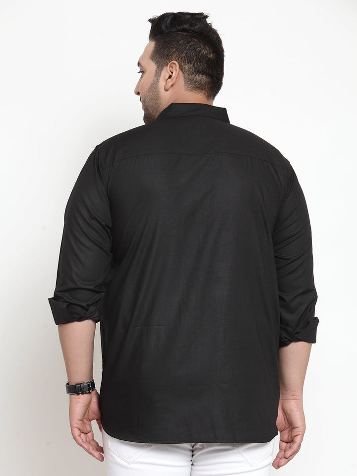 Plus Size Men Black Cotton  Casual Shirt