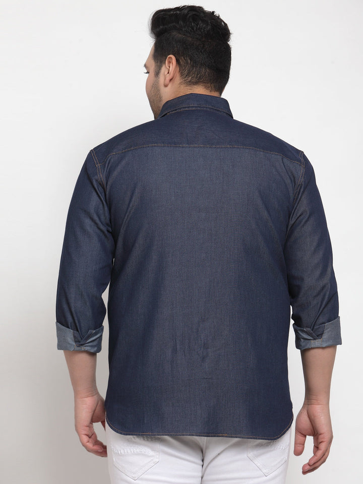 Plus Size Men Blue Regular Fit Solid Casual Denim Shirt