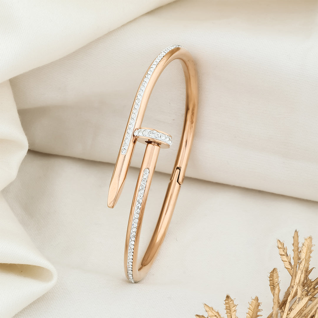 Adjustable white stone glittery screw style kada