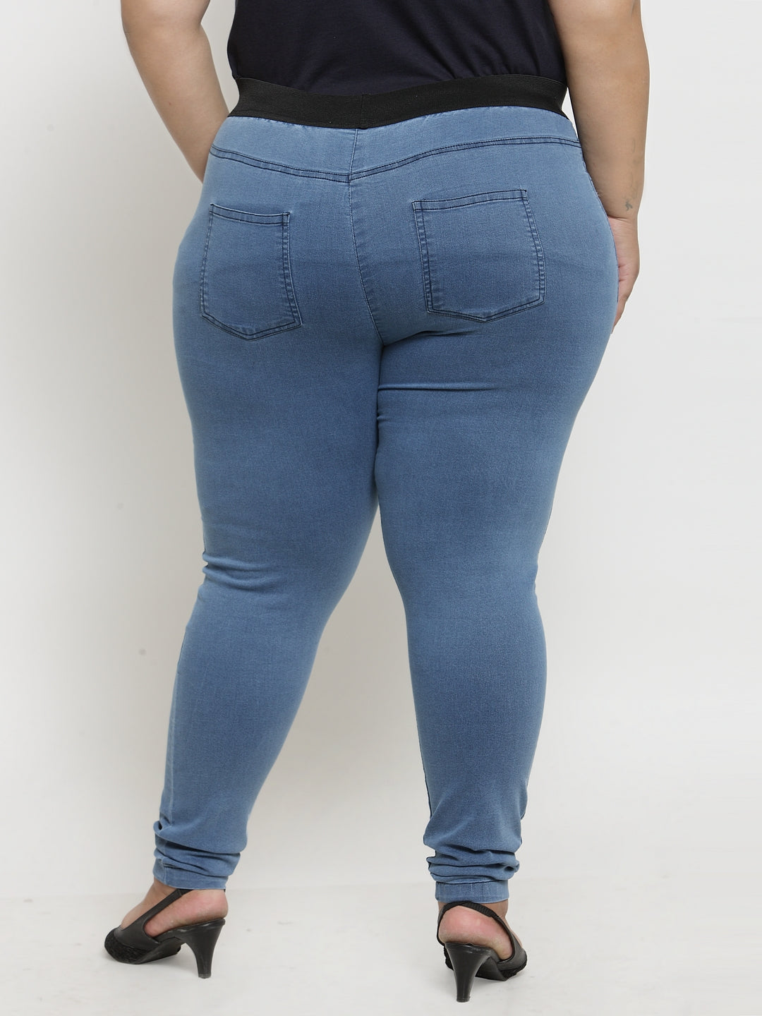 Plus Size Women Blue Solid Jegging